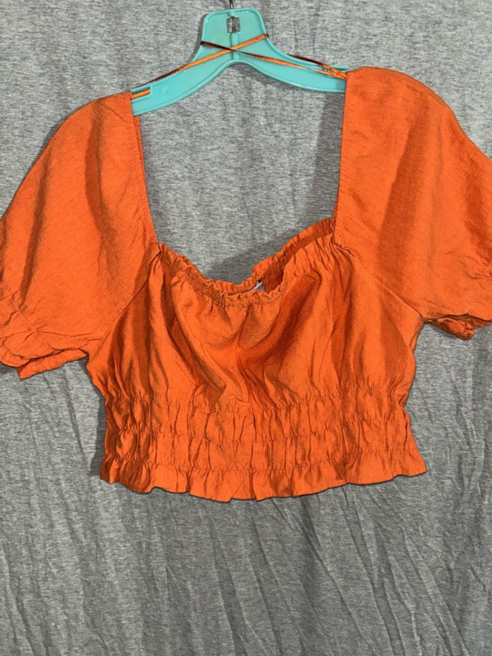 Paper Crane Orange Puff-Sleeve Crop Top